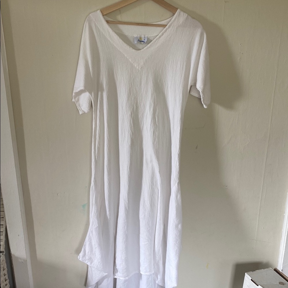 Coastal grandma white cotton dress